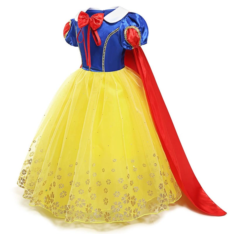 HIHCBF Girls Princess Snow White Costume Birthday Christmas Halloween Carnival Fancy Dress Up w/Cloak Accessories 3-4T - Image 3